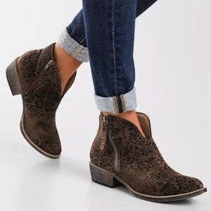 Buckle Divine Faded Leopard Heeled Ankle Boot
